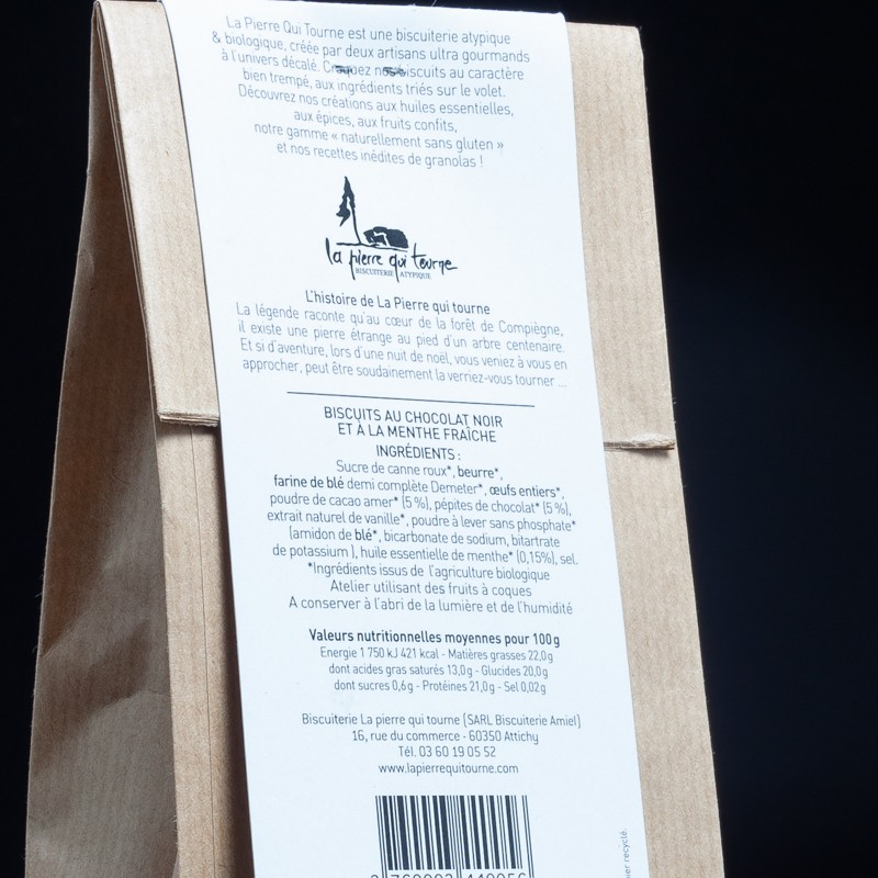 Biscuit choco menthe 140g La Pierre Qui Tourne  Biscuits