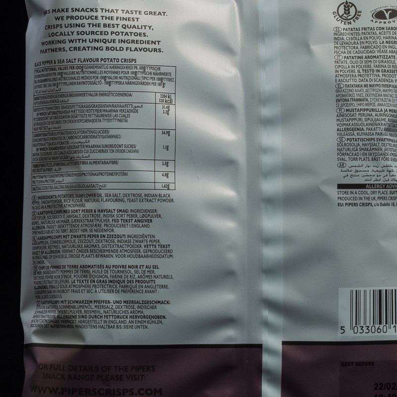 Chips au poivre noir et sel 150g Pipers  Chips
