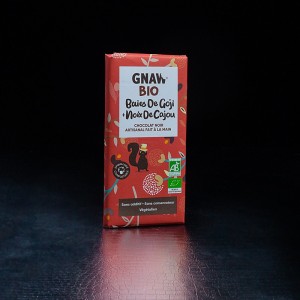 Chocolat noir baies de goji et noix de cajou Gnaw Bio 100gr  Tablettes de chocolat