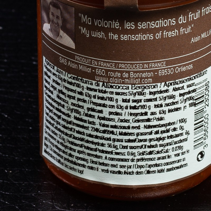 Confiture abricot Bergeron 300g Alain Milliat  Confitures