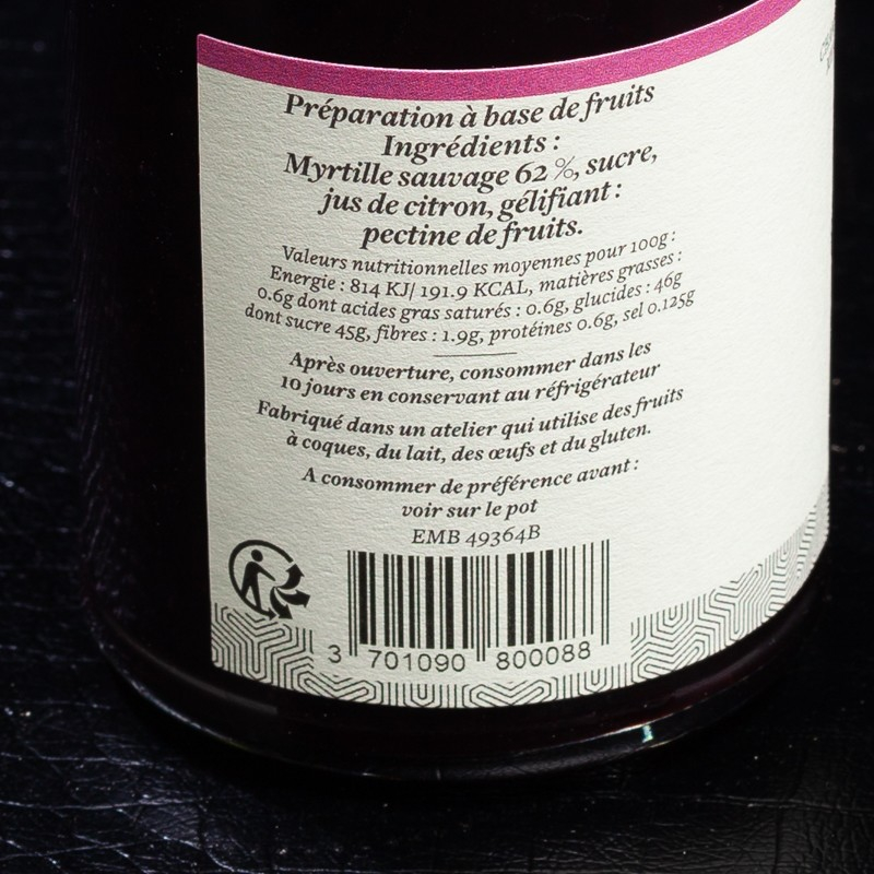 Confiture myrtille sauvage 220g Maison Perrotte  Confitures