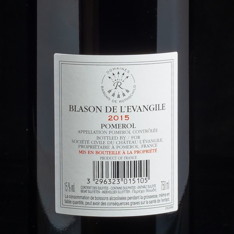Vin rouge Pomerol 2015 Le Blason de l'Evangile 75cl  Vins rouges
