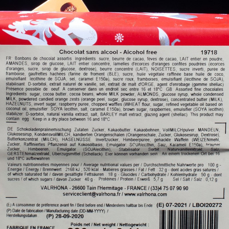 Coffret assorti 25 chocolats 230g Valhrona  Coffret de chocolat