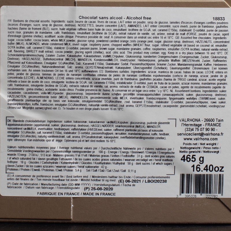 Coffret assorti 50 chocolats 465g Valrhona  Coffret de chocolat