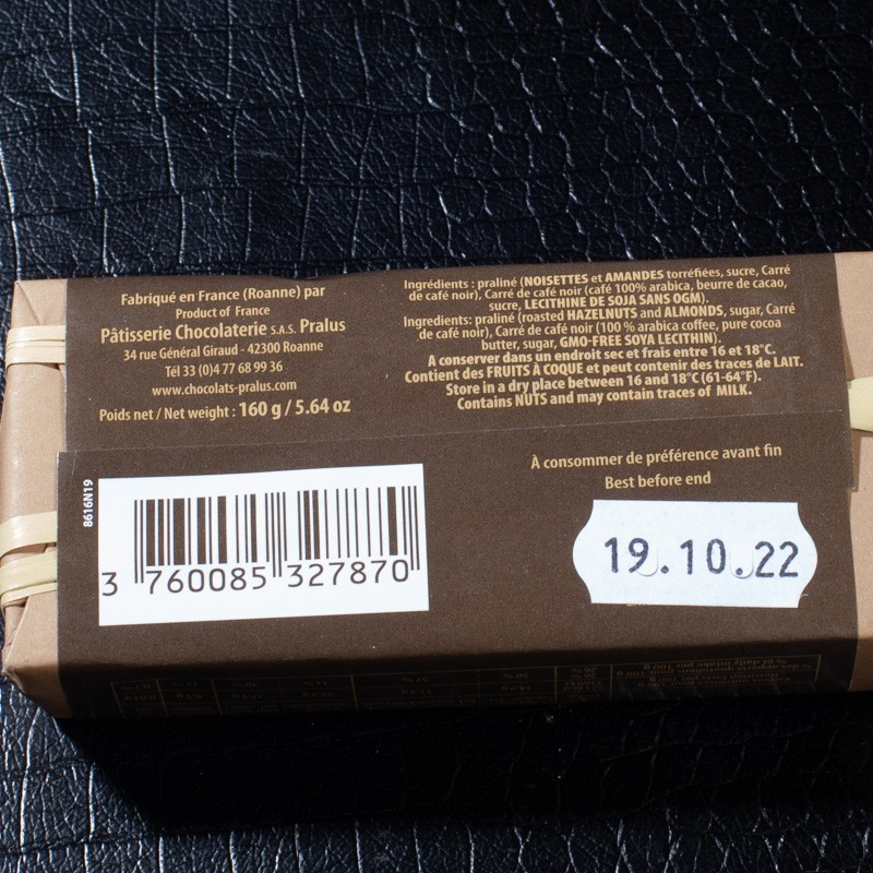 Barre infernale café 160g Pralus  Tablettes de chocolat