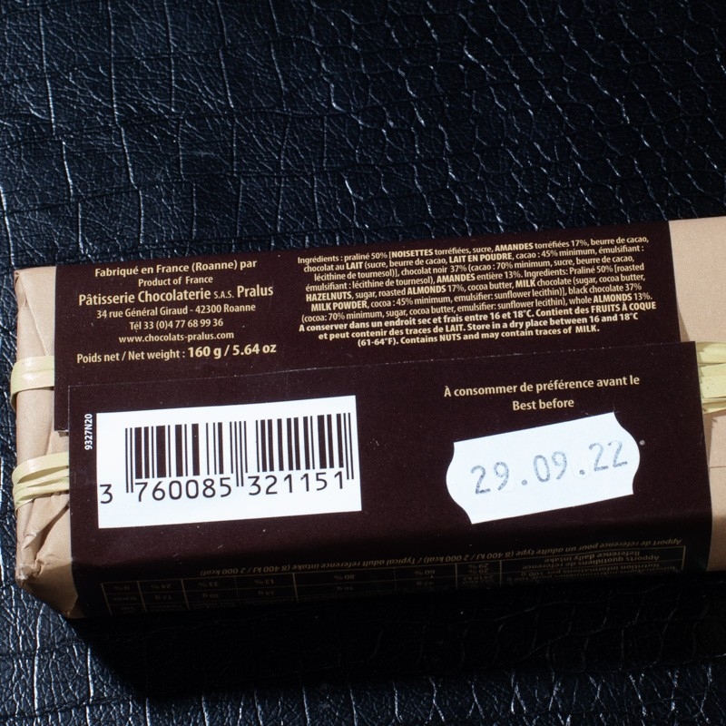 Barre infernale noir 160g Pralus  Tablettes de chocolat