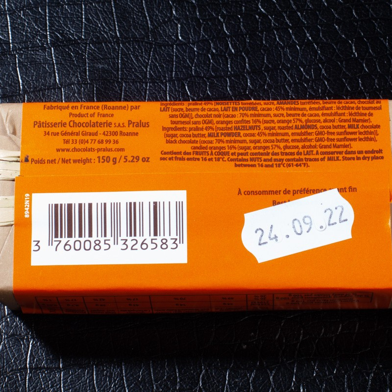 Barre infernale orange 160g Pralus  Tablettes de chocolat