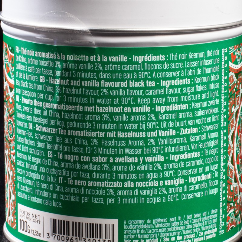 Thé noir de Noël vanille noisette 100g Le Comptoir de Mathilde  Thé noir