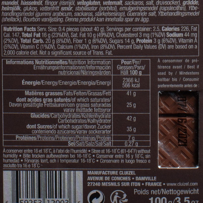 Tablette chocolat lait 45% croustillant lait et caramel 100g Michel Cluizel  Tablettes de chocolat