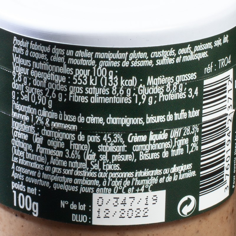 Crème de champignons aux brisures de truffe et parmesan 100g Savor&Sens  À tartiner