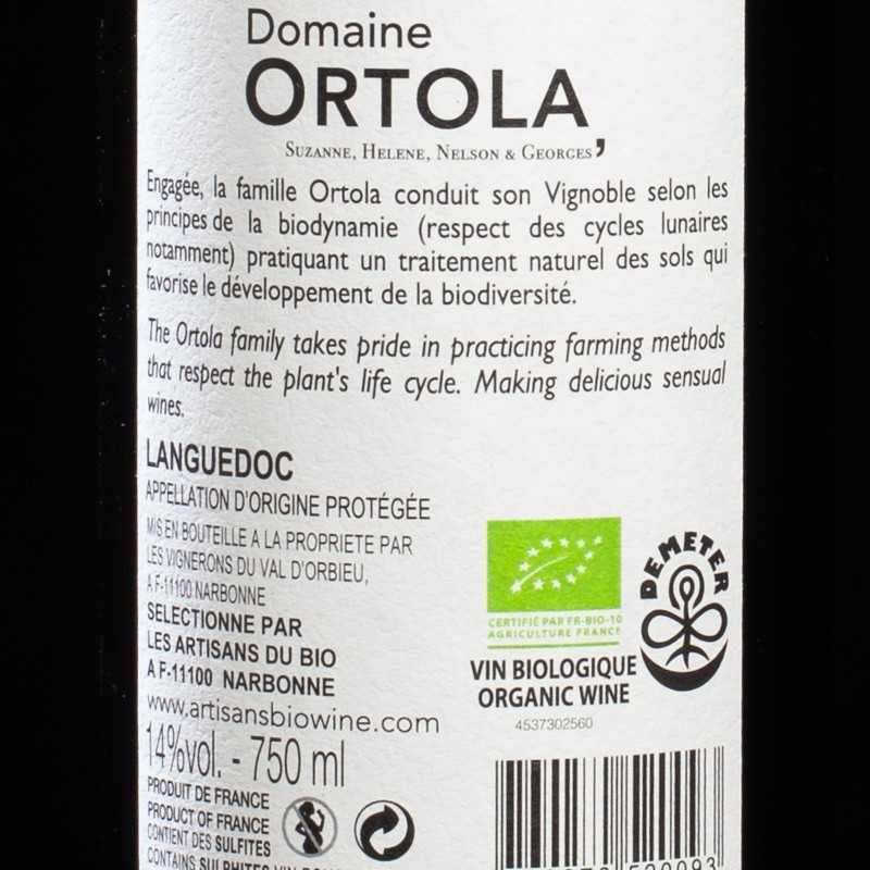 Vin rouge Languedoc 2017 Bio Domaine Ortola 75cl  Vins rouges