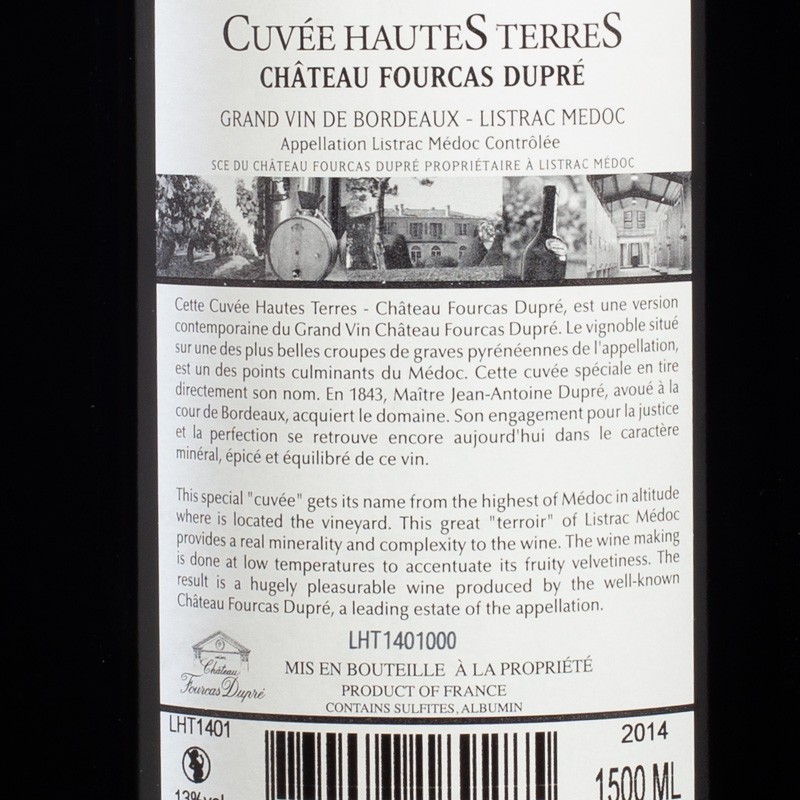 Vin rouge Listrac médoc 2014 Château Fourcas Dupré 150cl  Vins rouges