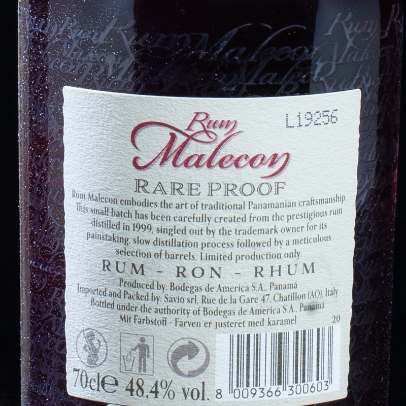 Rhum Panaméen Rare Proof Malecon 48,4% 70cl  Rhums vieux