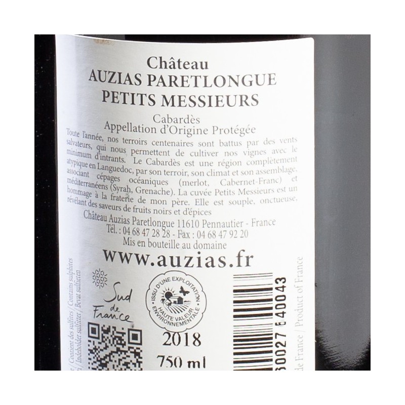 Vin rouge Cabardes 2018 Château Auzias 75cl  Vins rouges