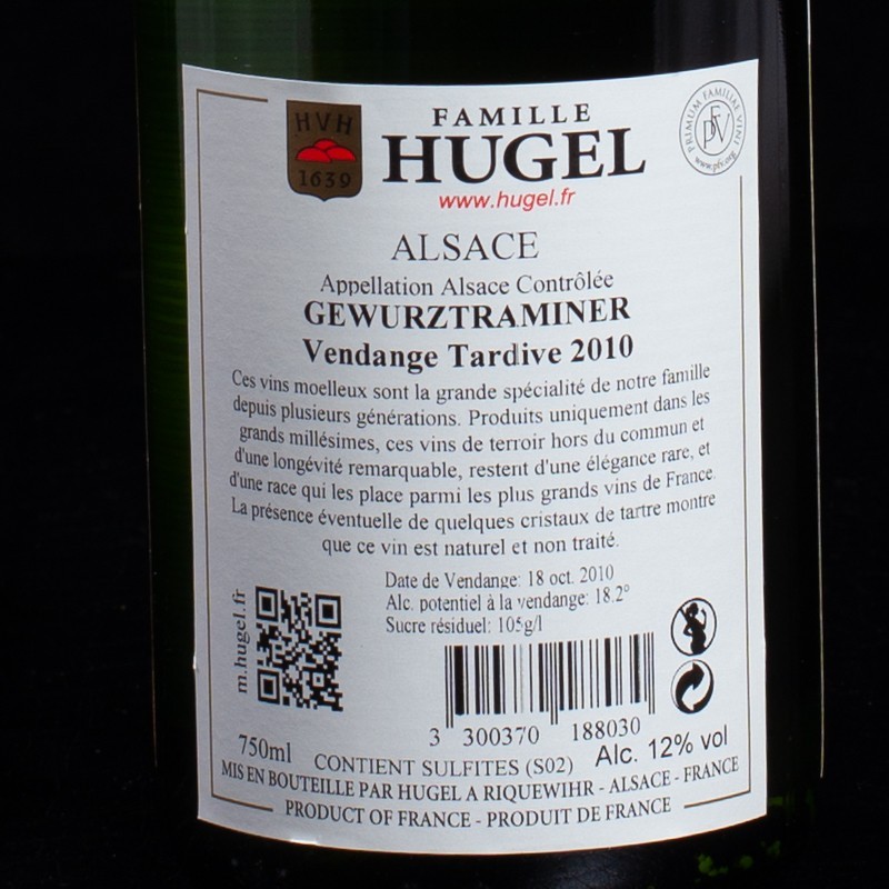 Vin blanc Gewurztraminer Vendange Tardive 2010 Domaine Hugel 75cl  Vins blancs