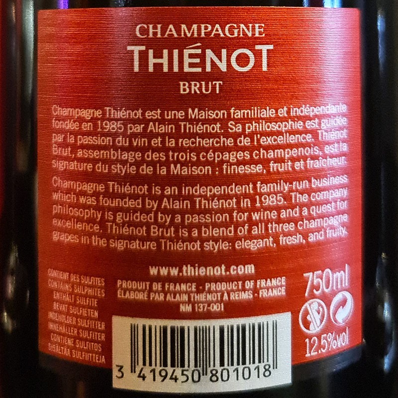Coffret champagne Thiénot 2 flûtes 75cl  Champagnes