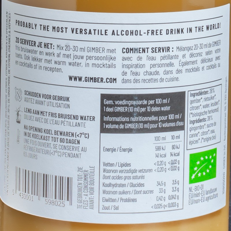 Gimber n°1 The Original The Alcohol-Free 50cl  Les boissons sans alcool