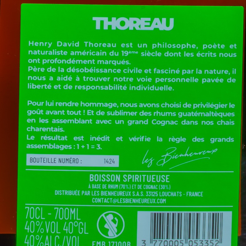 Thoreau 40% Rhum et Cognac 70cl  Cognacs