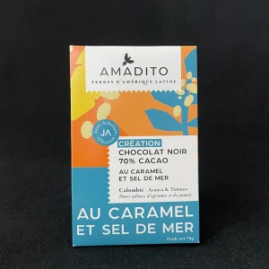 Tablette chocolat noir caramel et sel de mer 70% cacao Colombie 70g Amadito  Tablettes de chocolat