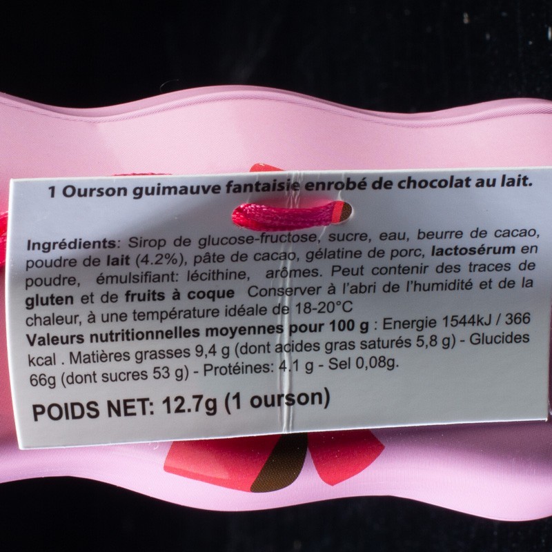 Ourson Guimauve chocolat lait 12,7g rose  Confiseries