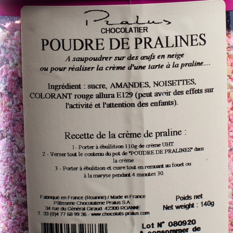 Poudre de praline rose Pralus 140g  Bonbons chocolat