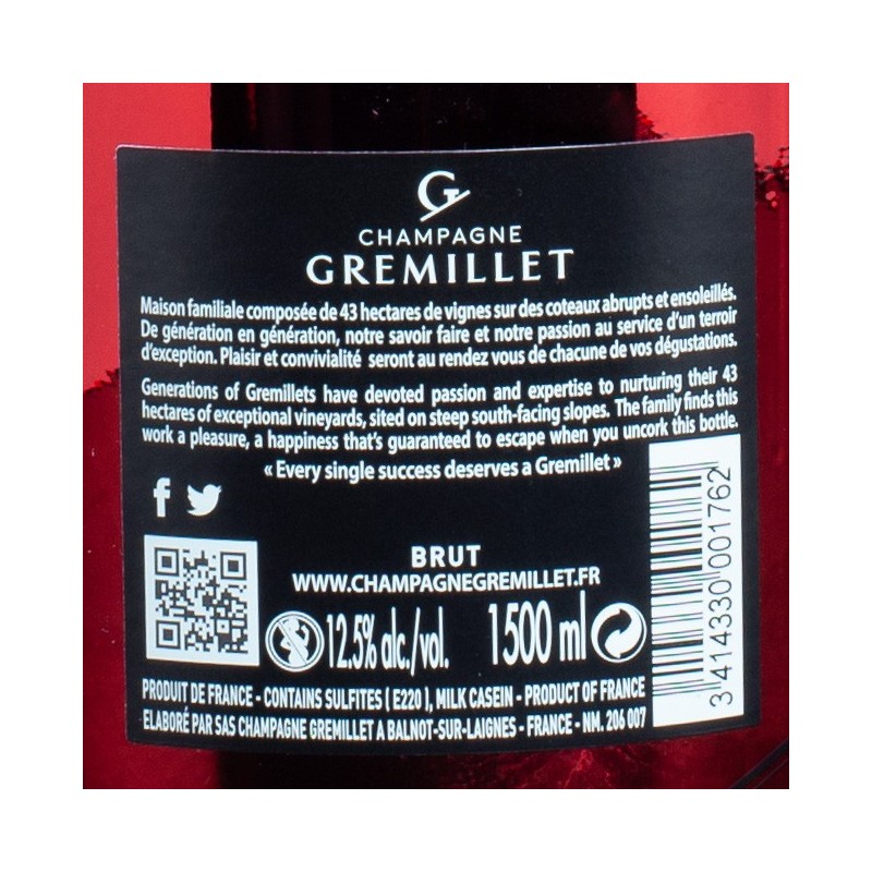 Champagne brut Gremillet red 150cl  Brut