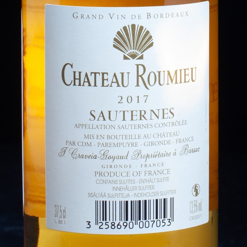Vin blanc Grand Vin de Bordeaux Sauternes 2017 Château Roumieu 37,5cl | Süßweine